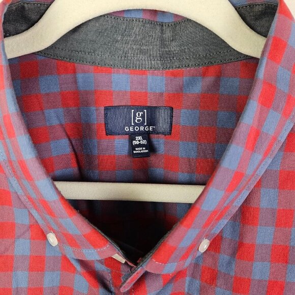 [g] George Classic Fit Button-Up Shirt Men's Size 2XL Long Sleeve Red Blue Check - Picture 2 of 10